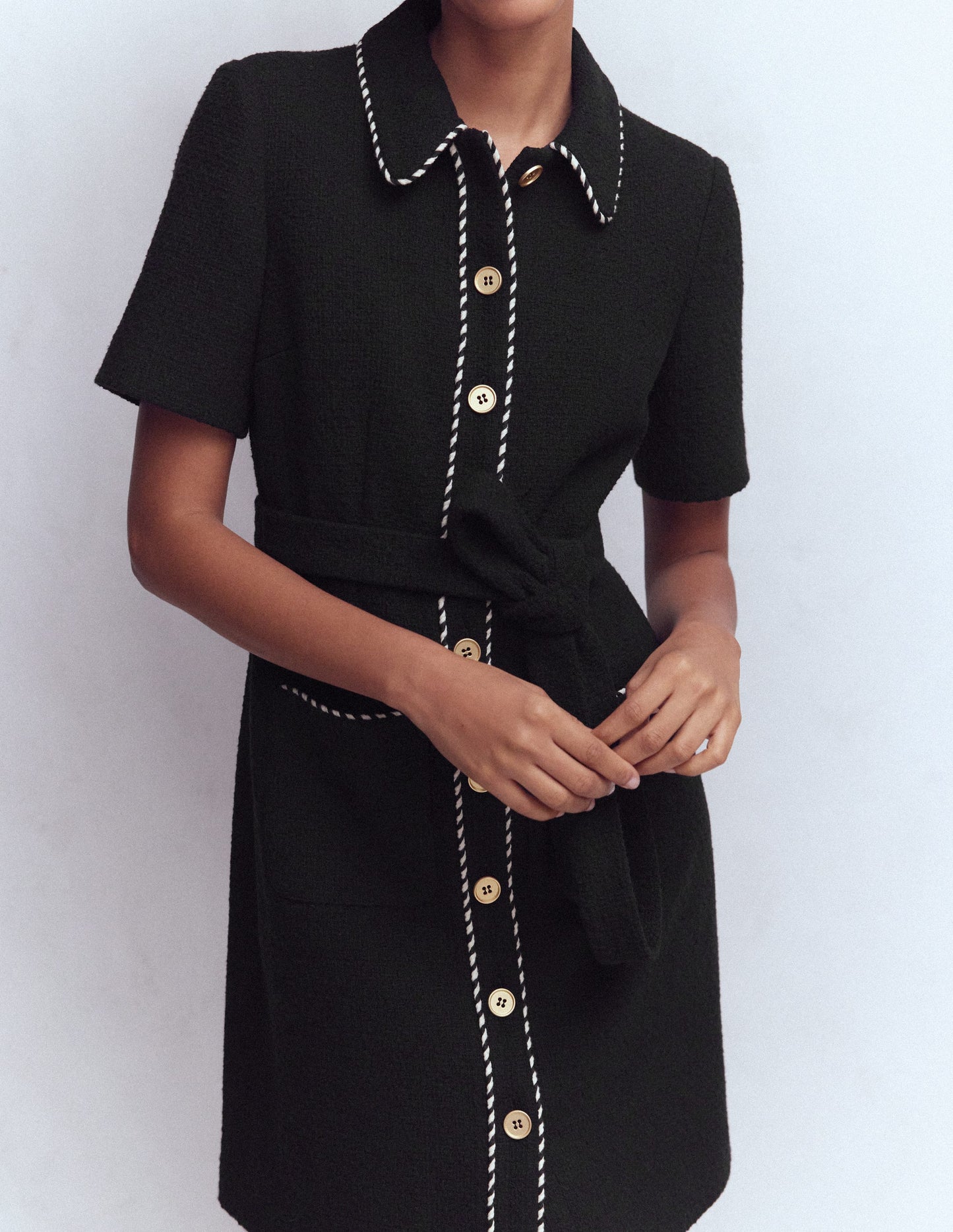 Loren Trim Short Dress-Black