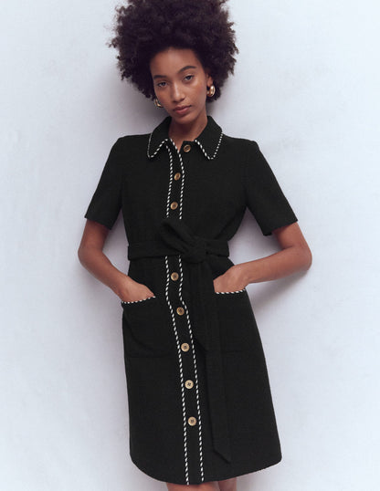 Loren Trim Short Dress-Black-4