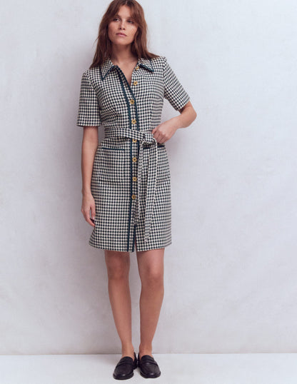 Loren Trim Short Dress-Navy Dogtooth-4