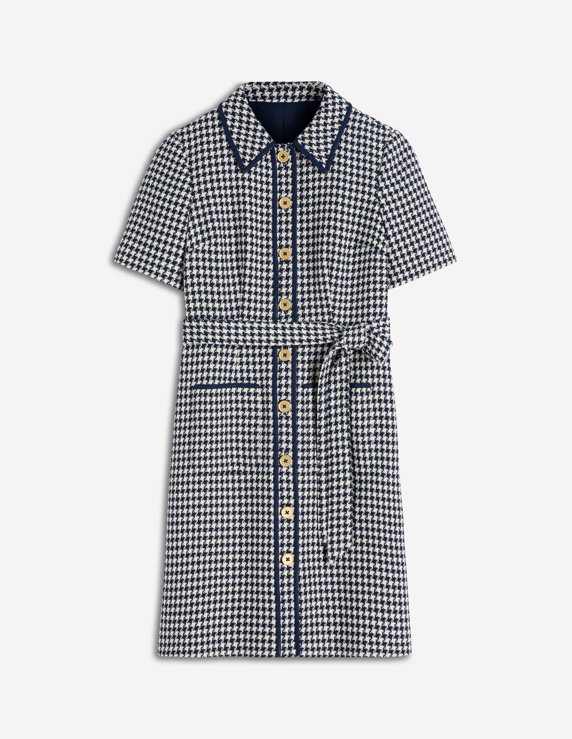 Loren Trim Short Dress-Navy Dogtooth-5