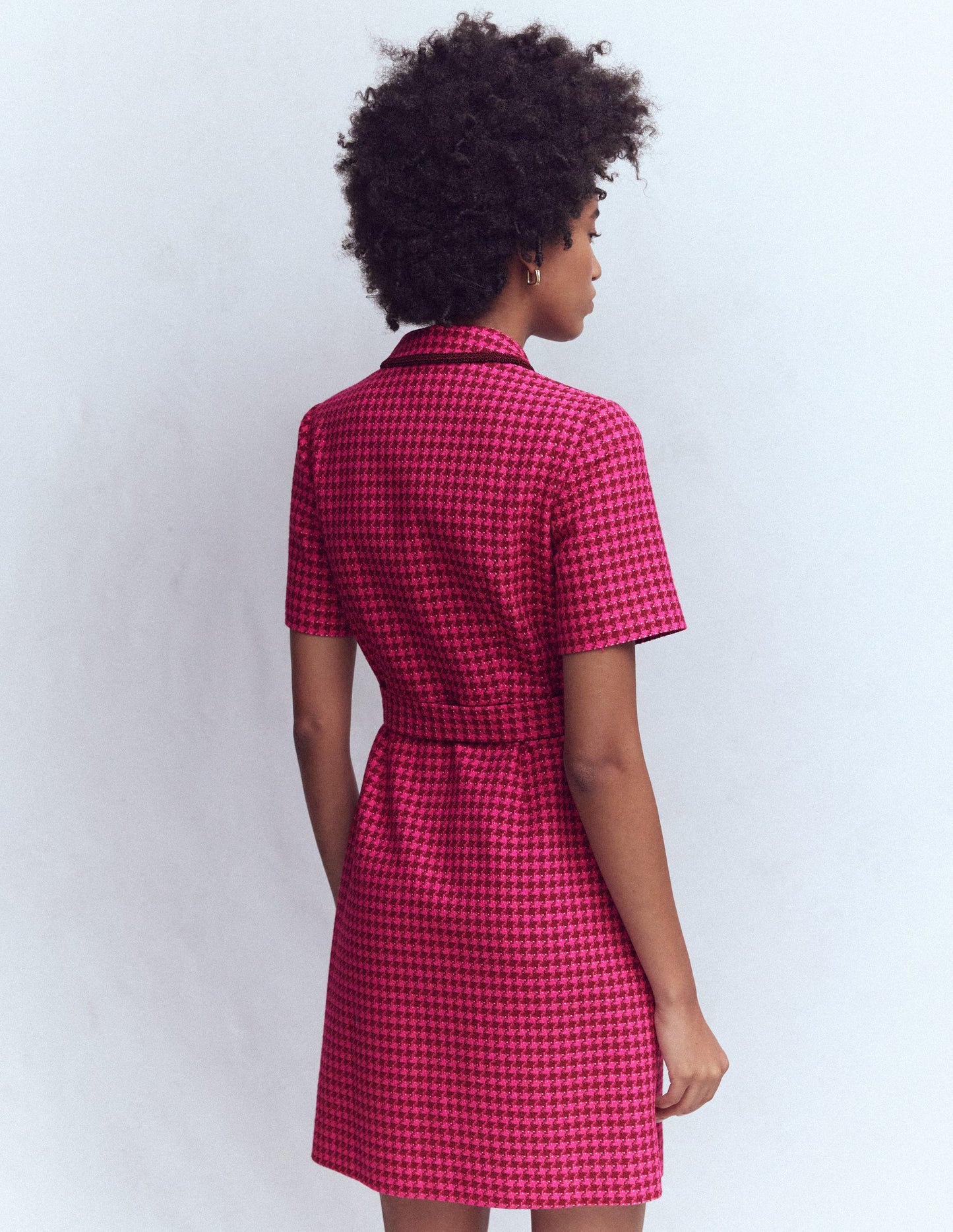 Loren Trim Short Dress-Pink Dogtooth