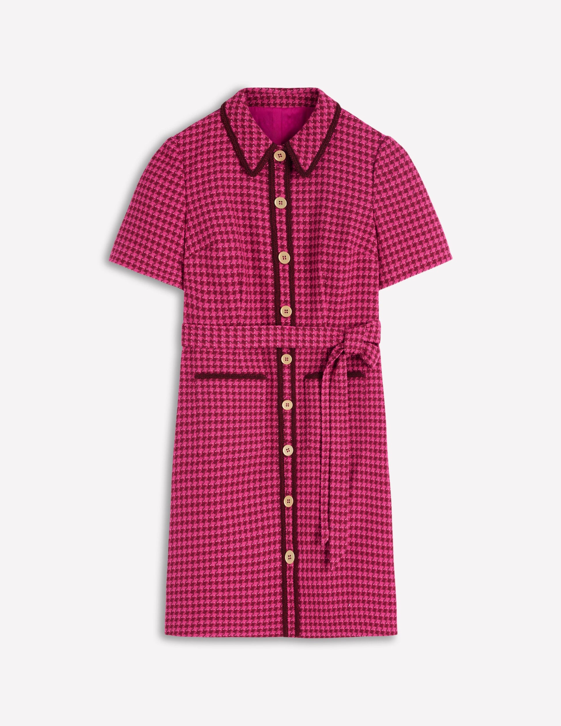 Loren Trim Short Dress-Red & Pink Dogtooth-6
