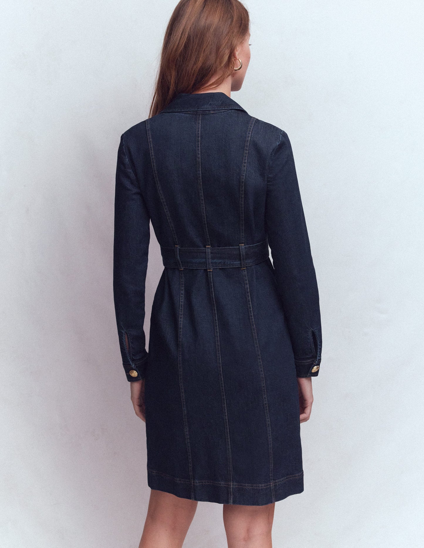 Zip Denim Short Dress-Indigo