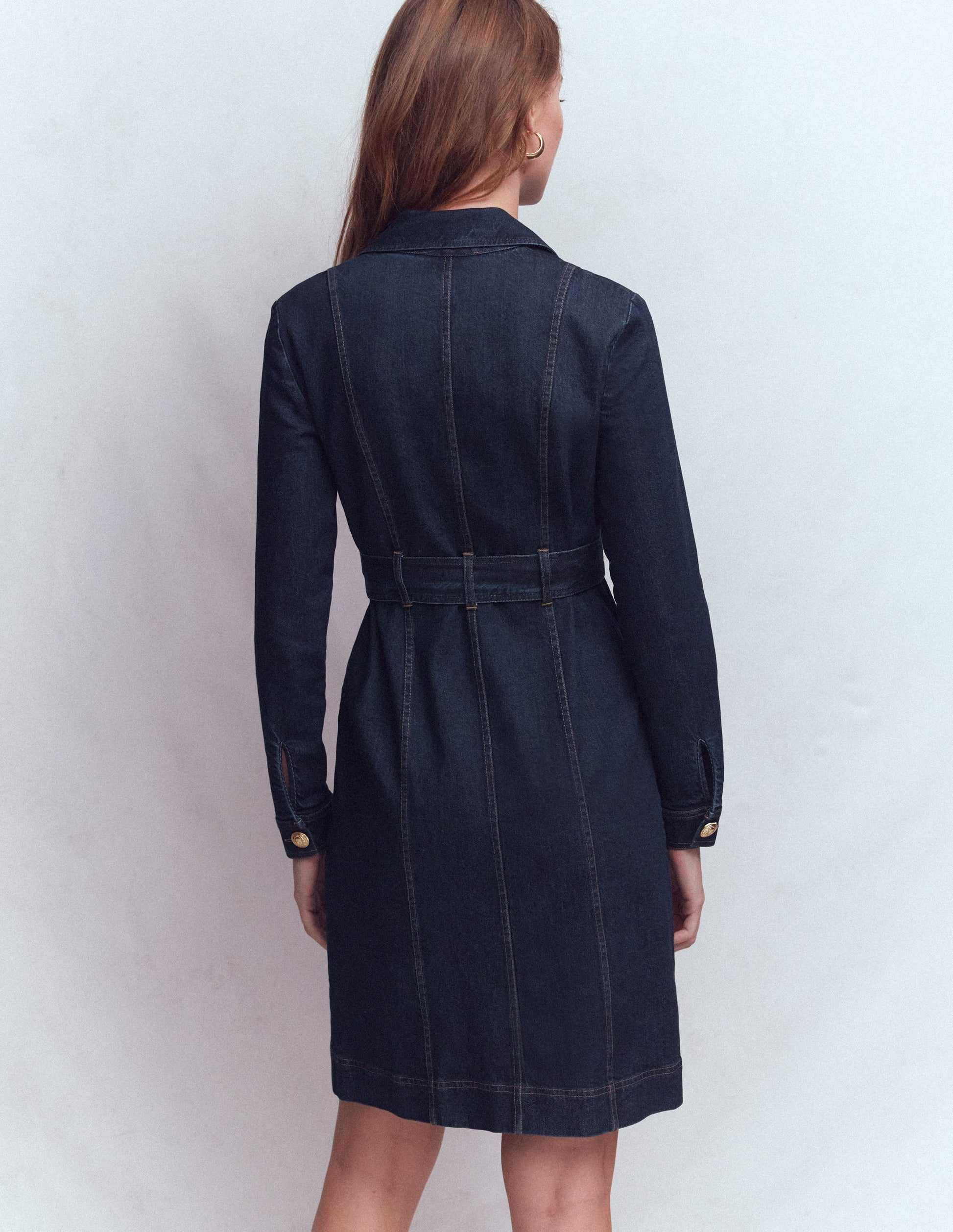 Zip Denim Short Dress-Indigo-4