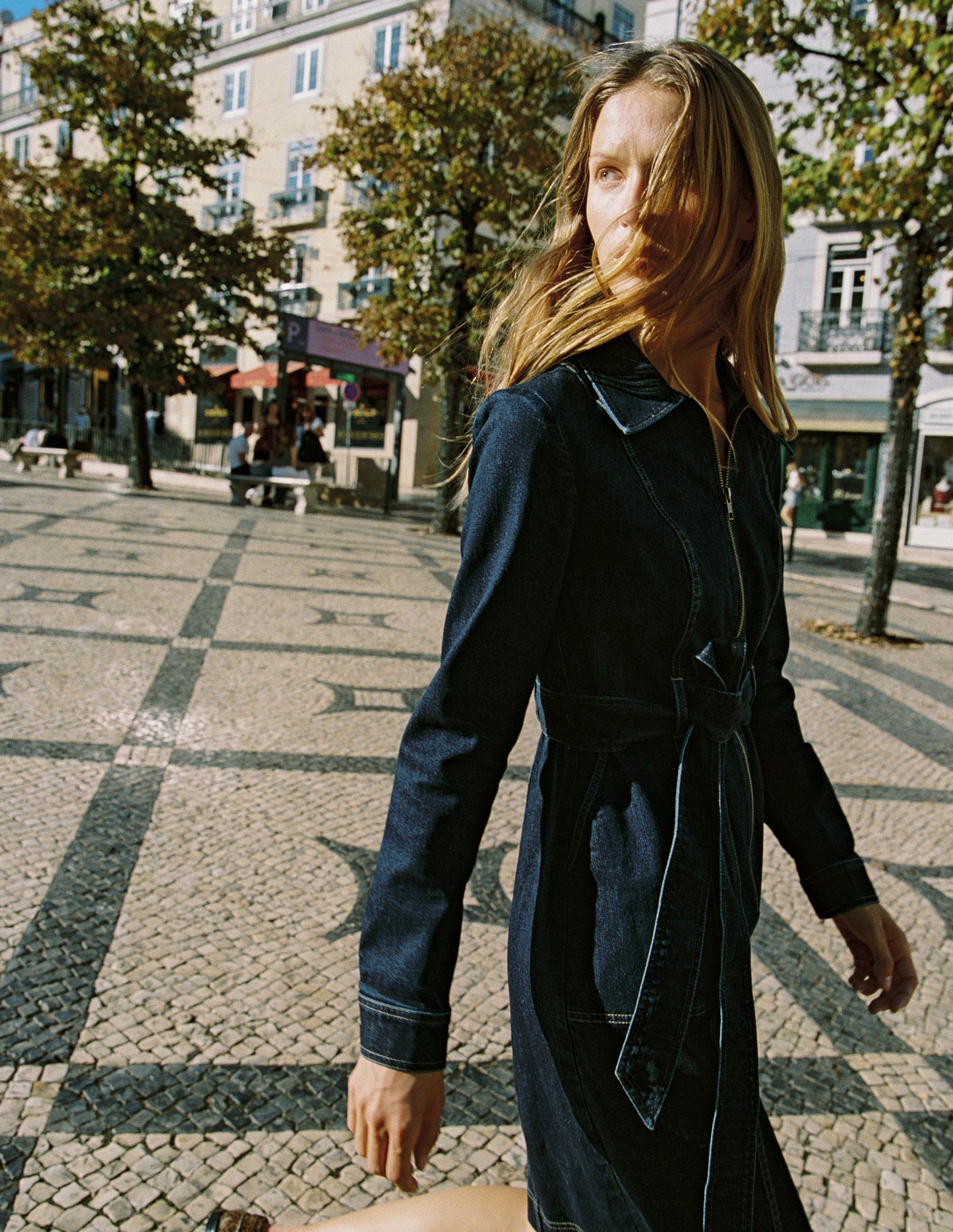 Zip Denim Short Dress-Indigo