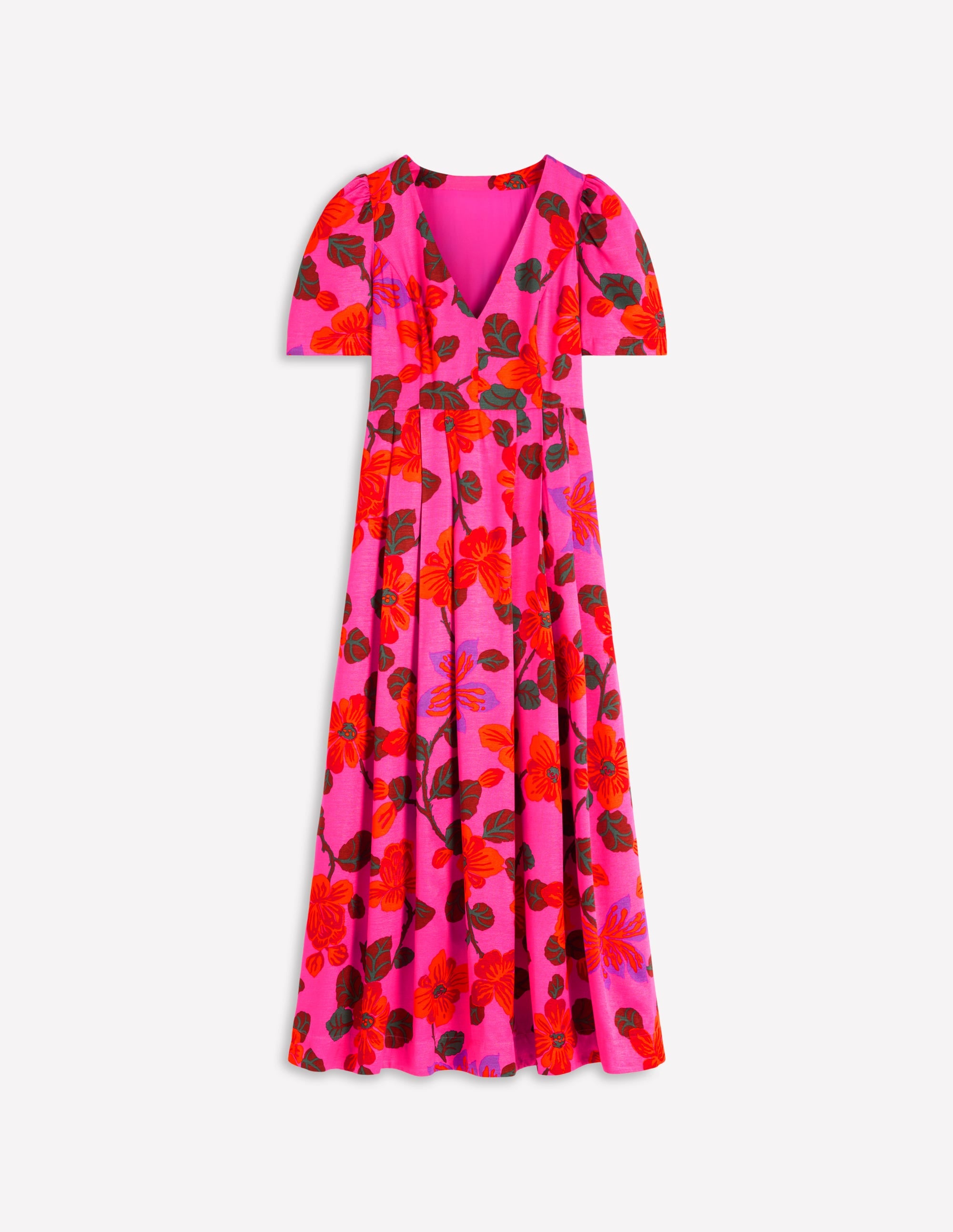 Pleat V-neck Dress-Pink, Elaborate Blossom - Image 6