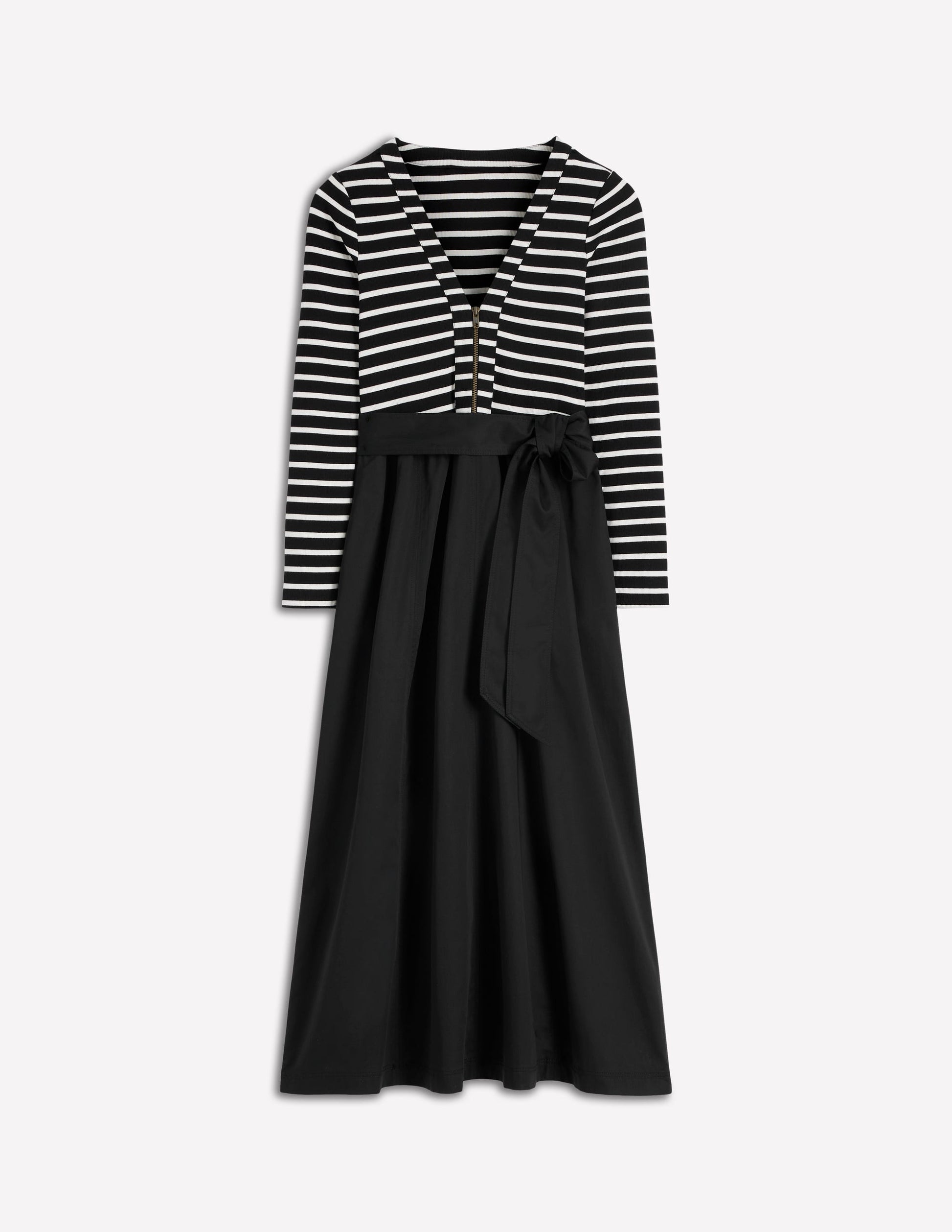 Long Sleeve Mix Media Dress-Black Stripe-5