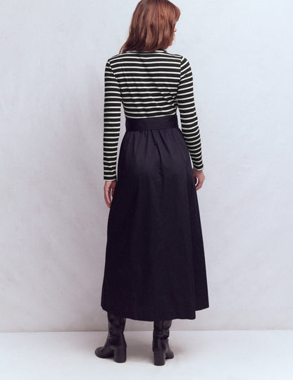 Long Sleeve Mix Media Dress-Black Stripe-3