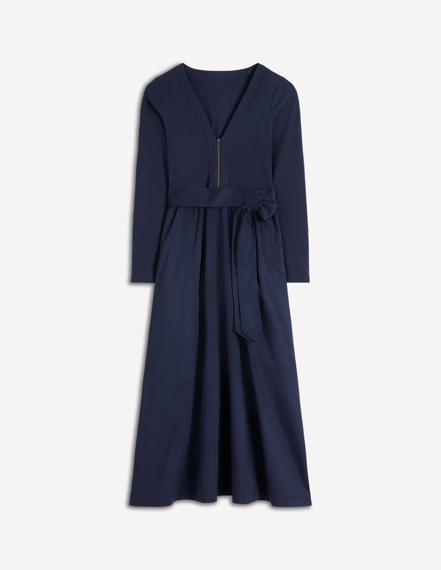 Long Sleeve Mix Media Dress-Navy