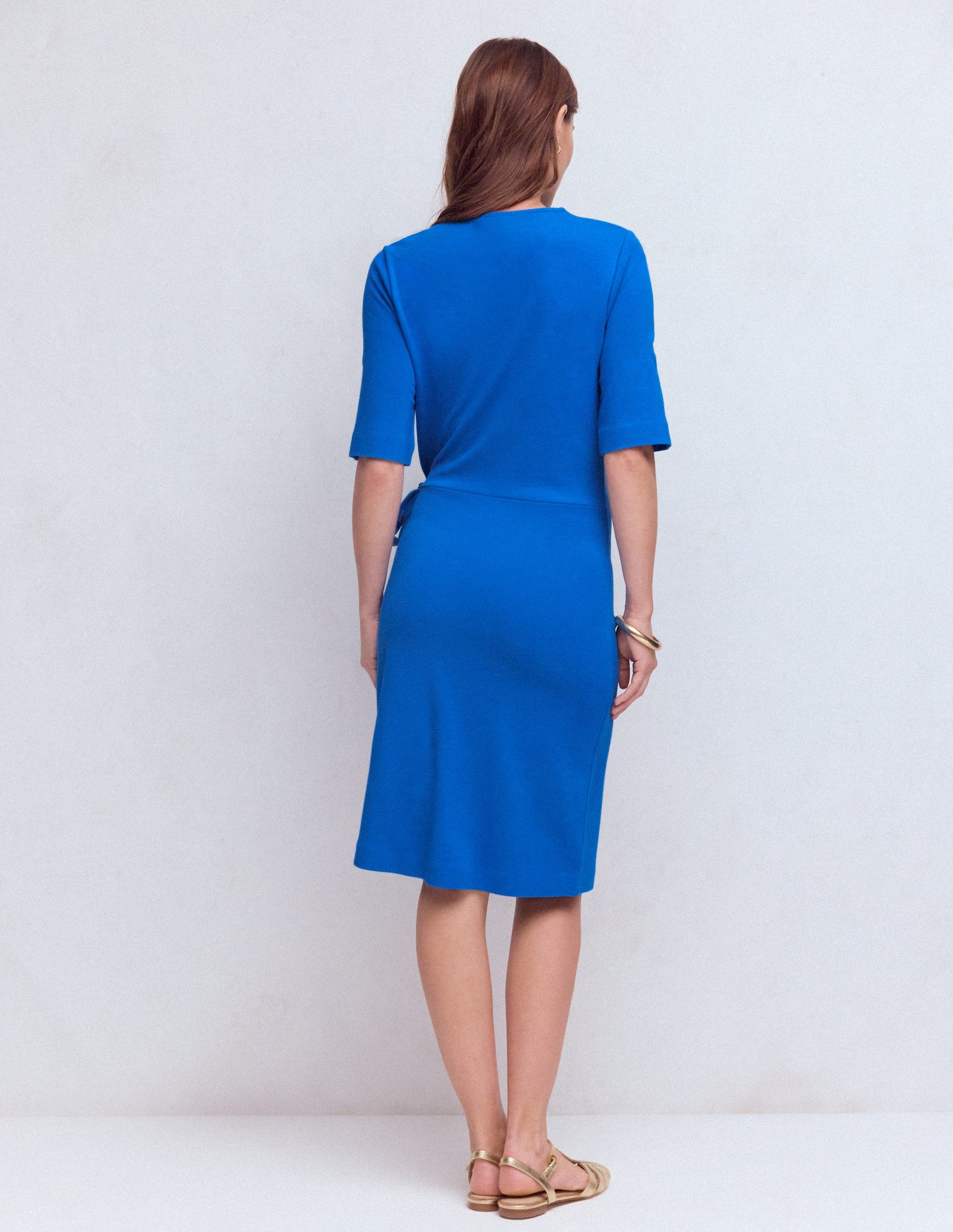 Zinnia Tie Jersey Short Dress-Kingfisher Blue-3