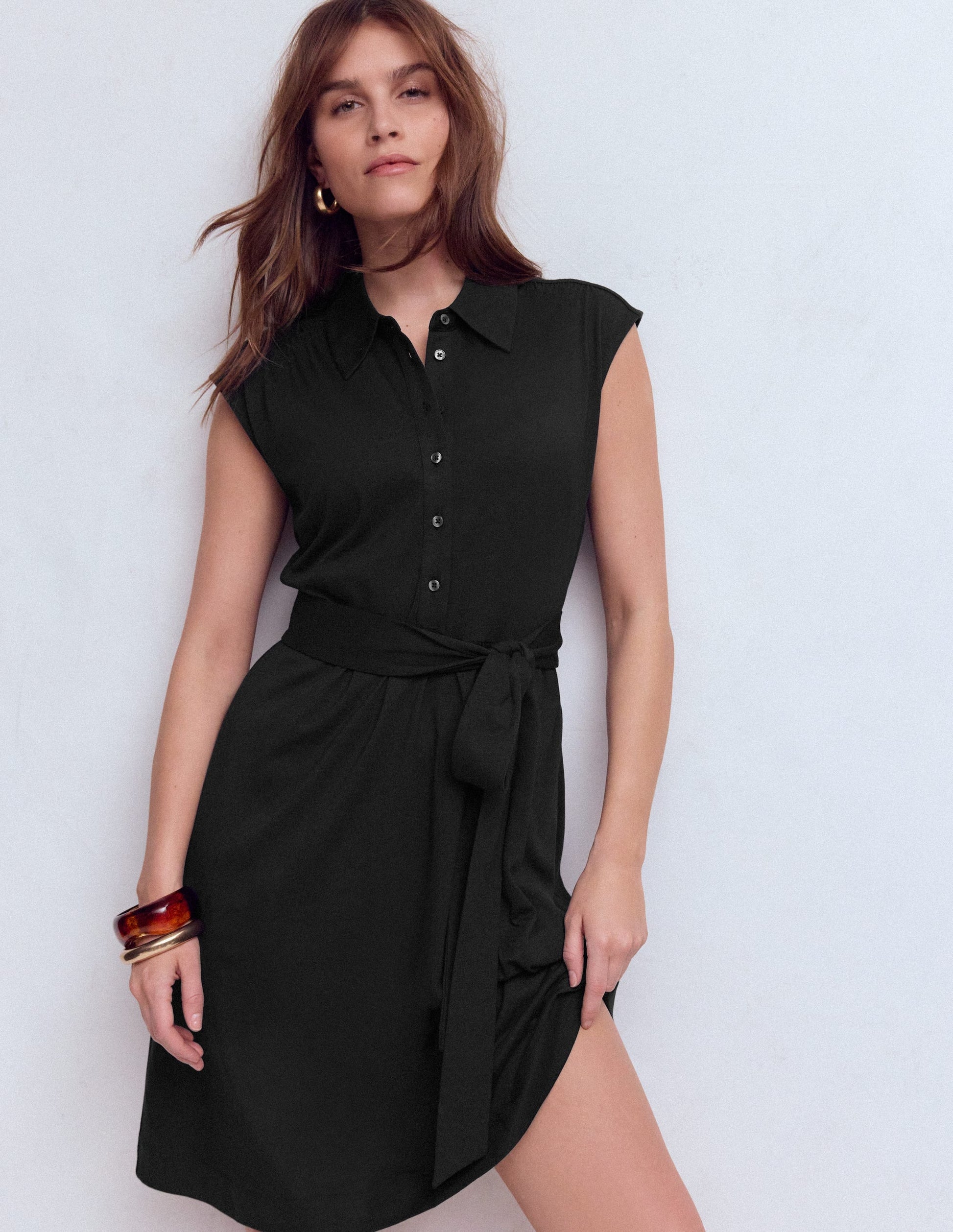 Honor Short Jersey Shirt Dress-Black-1