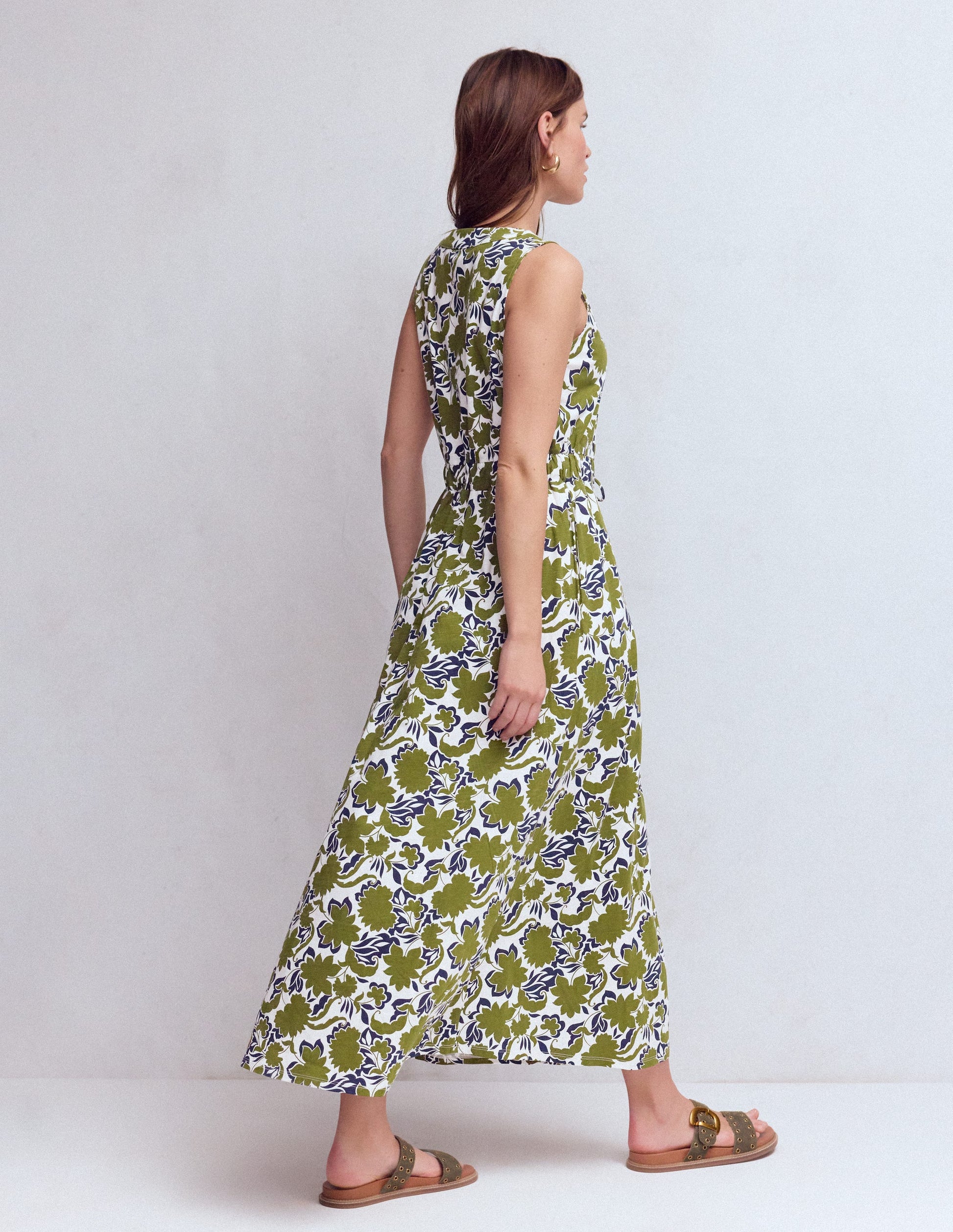 Delphine Midi Jersey Dress-Olive, Shadow Blossom-3