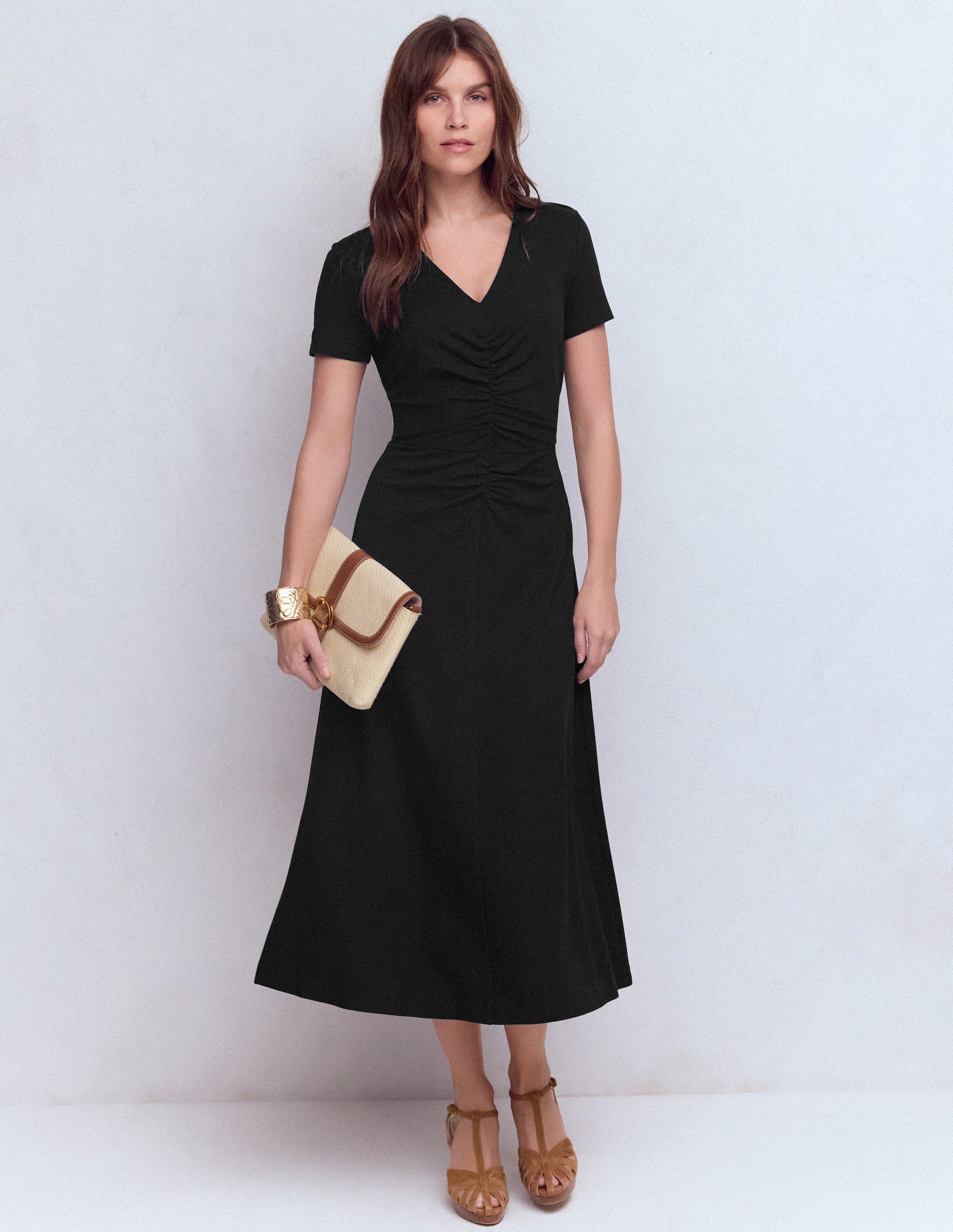 Una Ruched Front Ponte Dress-Black-1