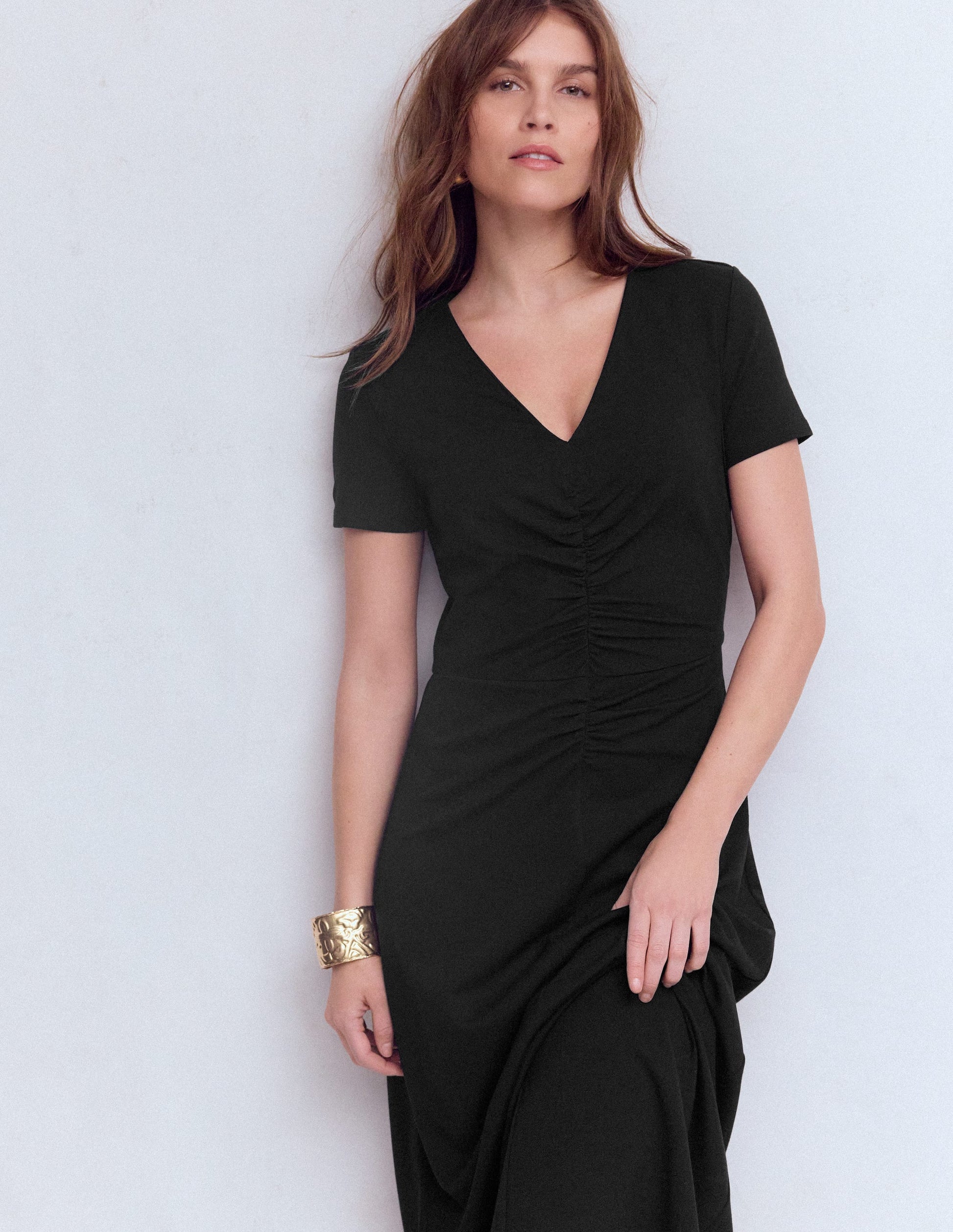 Una Ruched Front Ponte Dress-Black-4