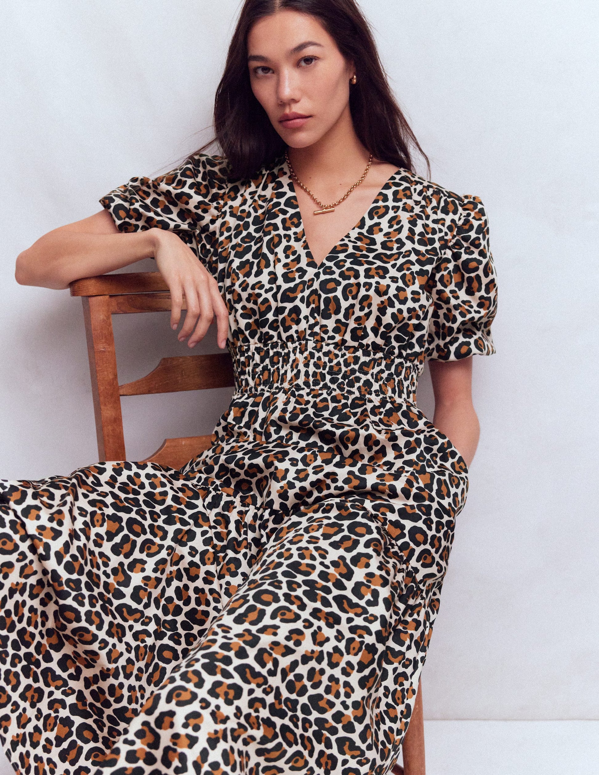Irene Puff Sleeve Dress-Almond Milk, Cheetah Pop-1