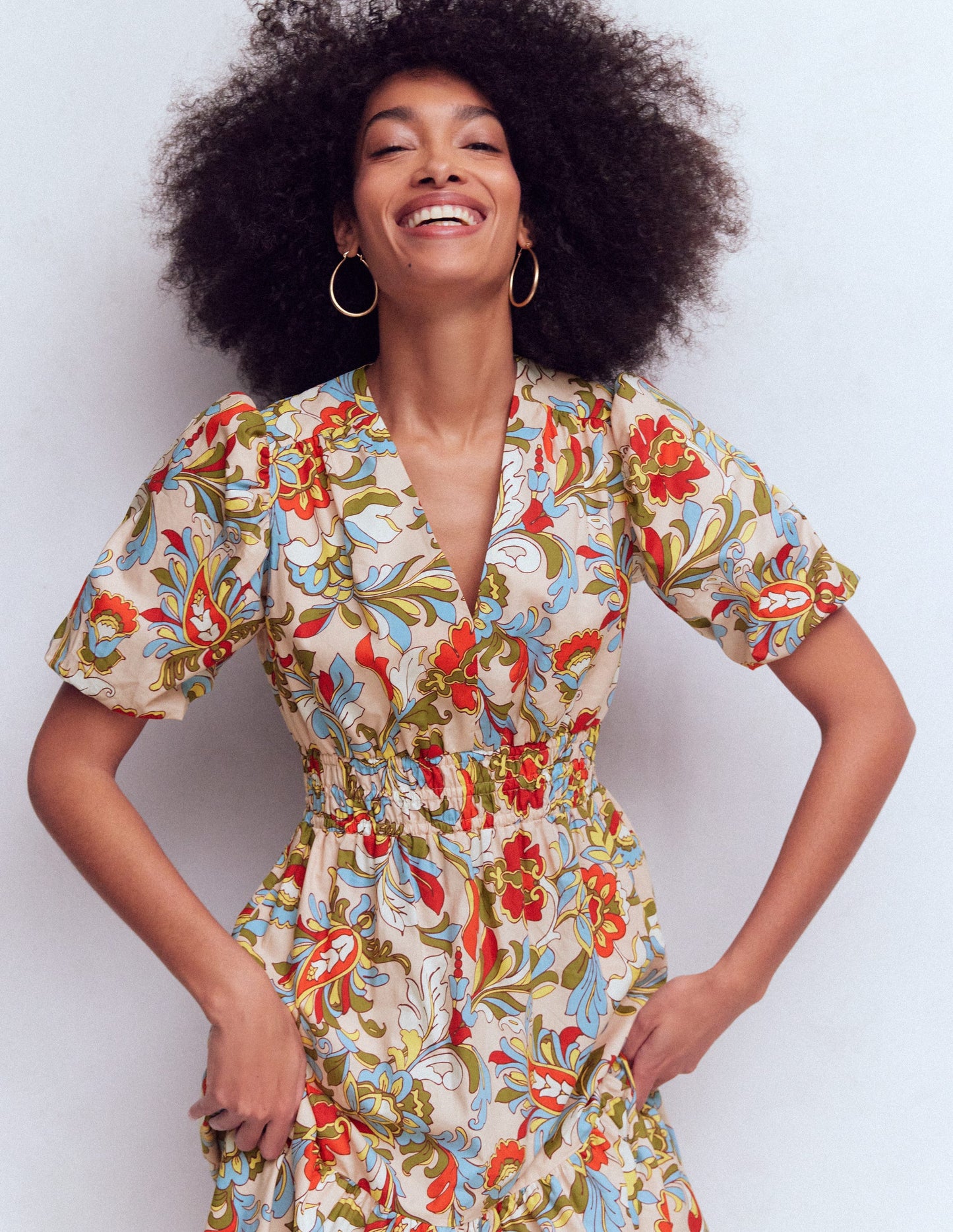 Irene Puff Sleeve Dress-Multi, Botanical Flourish
