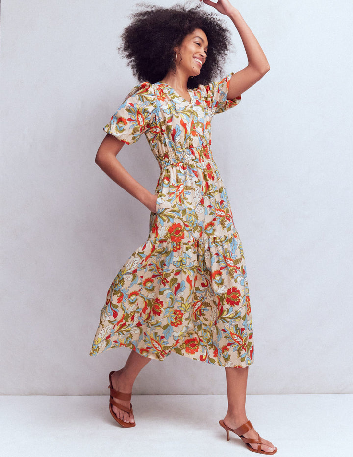 Irene Puff Sleeve Dress-Multi, Botanical Flourish