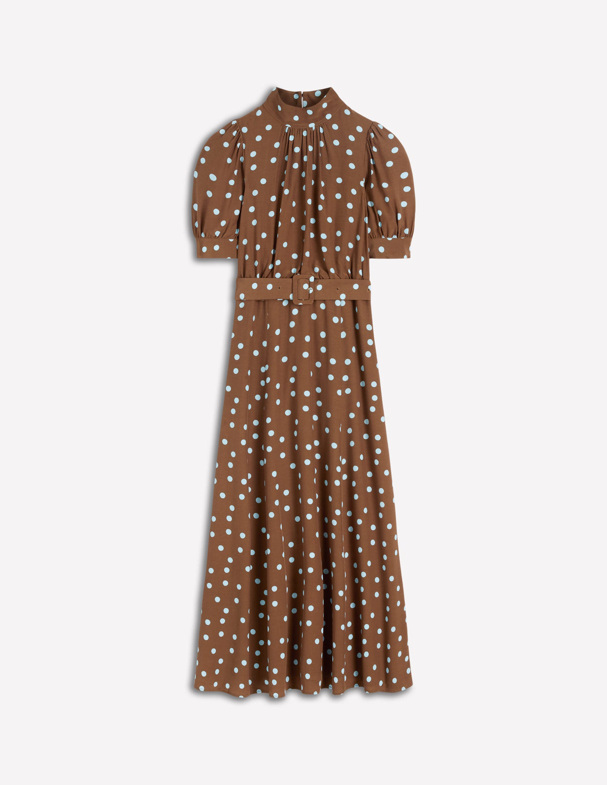High Neck Belted Dress-Raw Umber, Painted Dot - Image 6