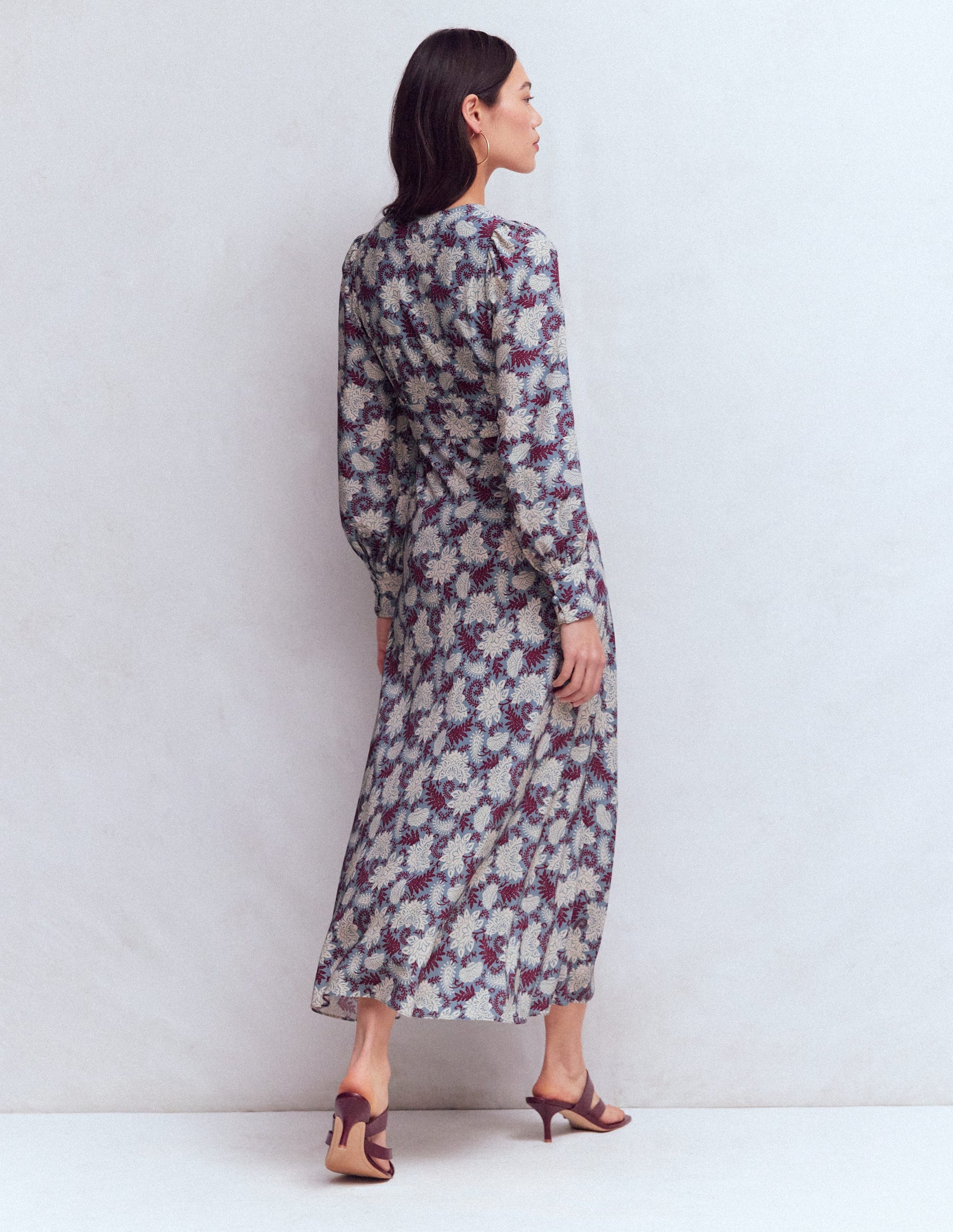 V-neck Blouson Sleeve Dress-Multi Blooming Flora-3