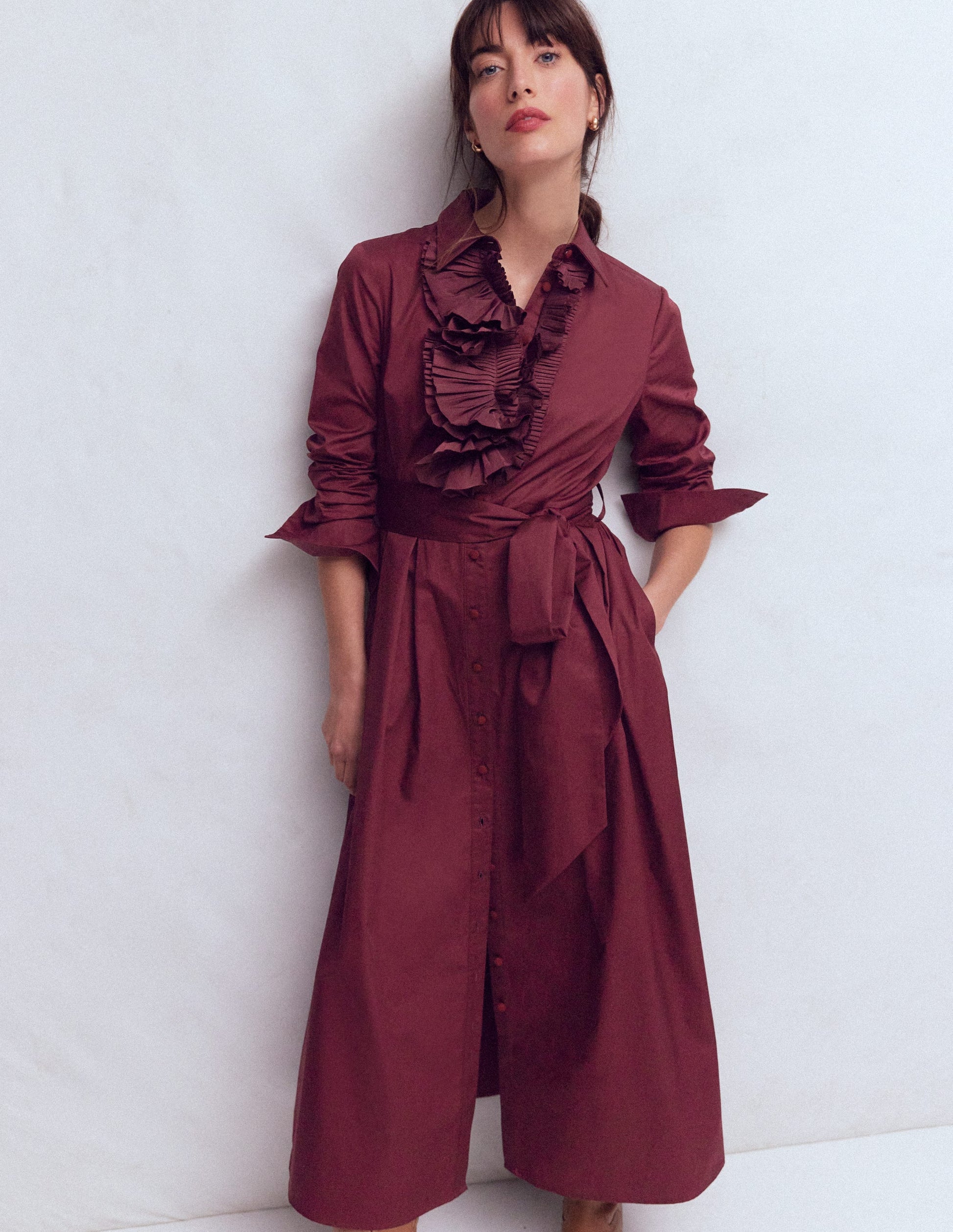 Pleated Ruffle Shirt Dress-Deep Wisteria-4