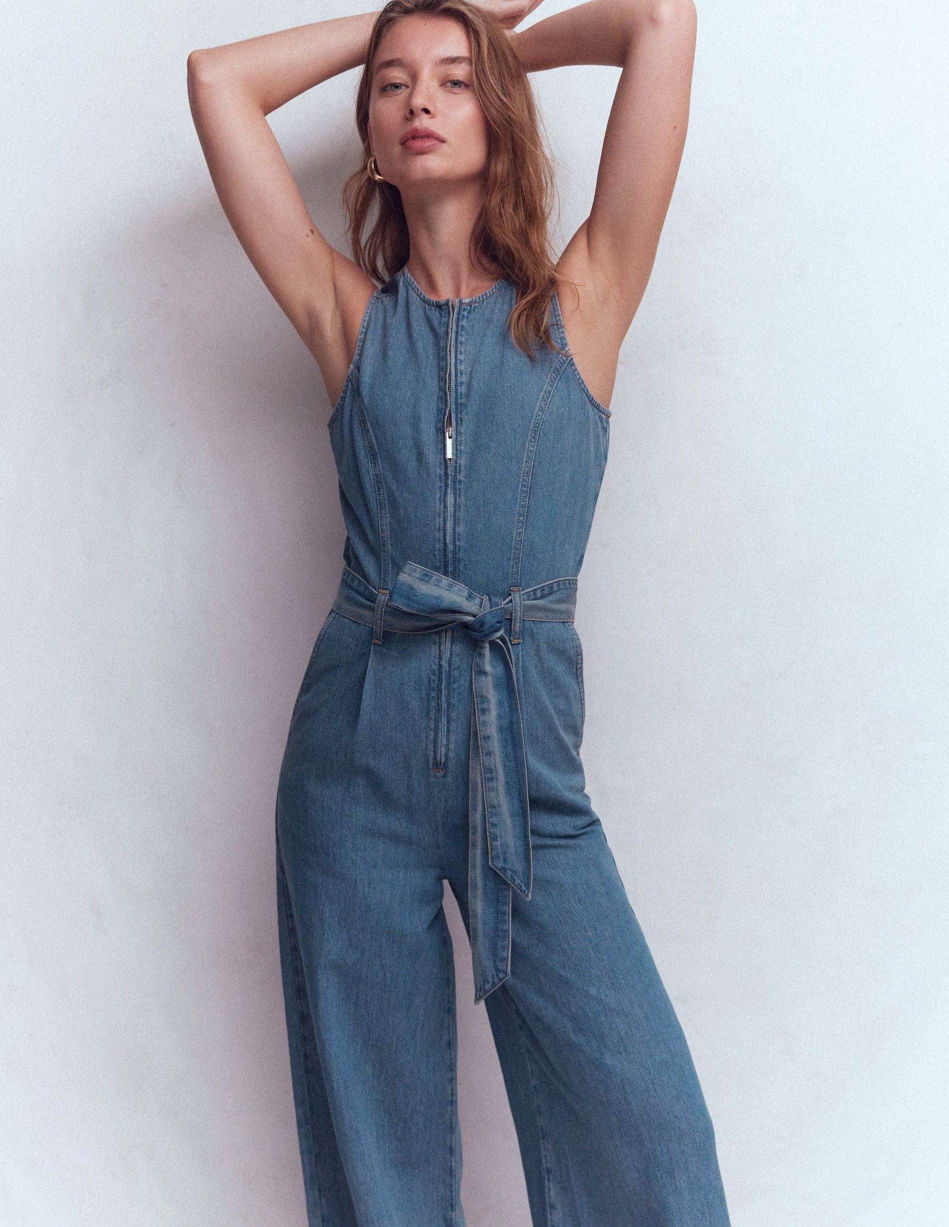 Sleeveless Denim Jumpsuit-Mid Vintage Wash-1