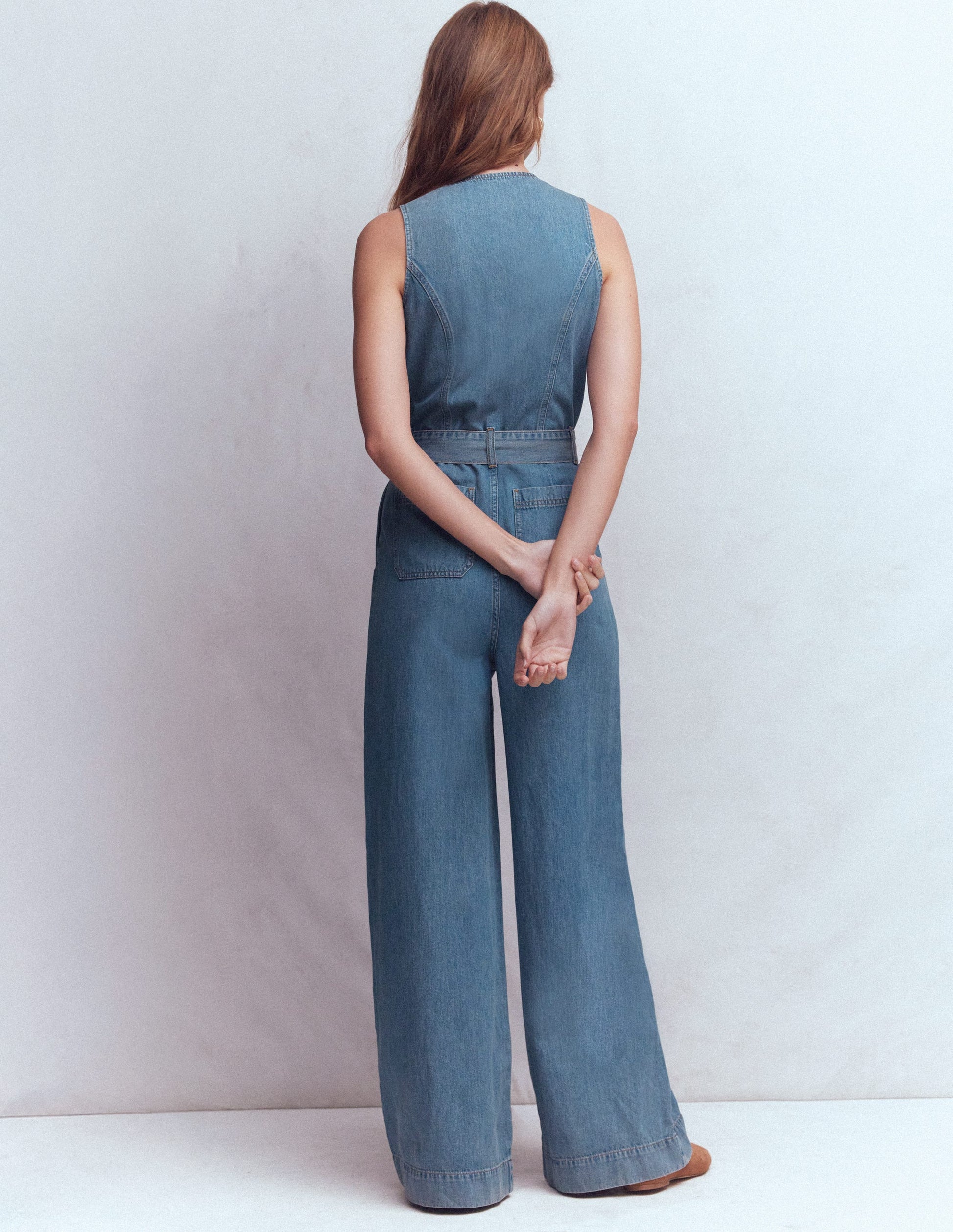 Sleeveless Denim Jumpsuit-Mid Vintage Wash-3