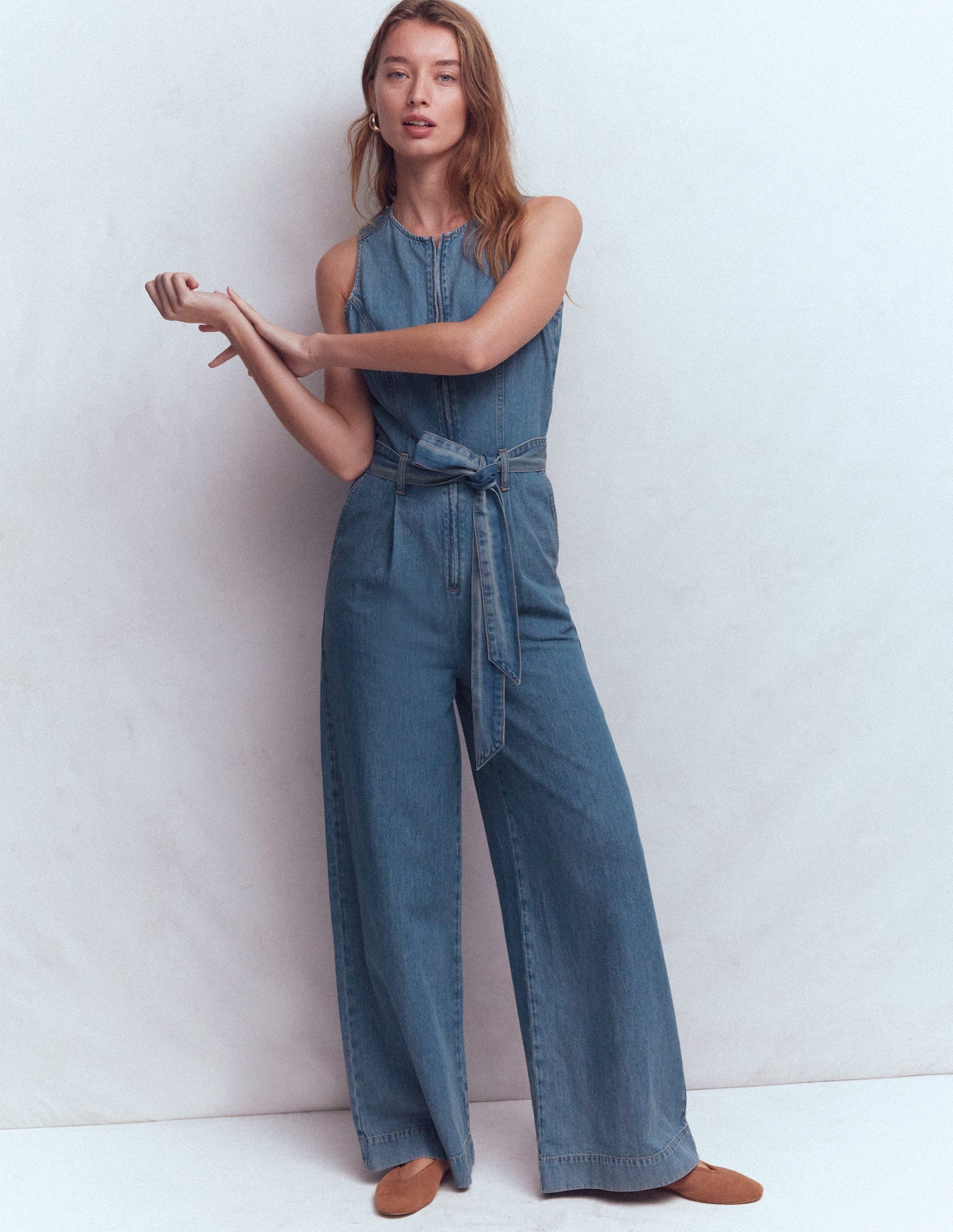 Sleeveless Denim Jumpsuit-Mid Vintage Wash-4
