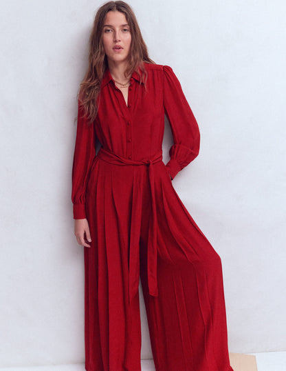 Button Up Palazzo Jumpsuit-Crimson Red-5