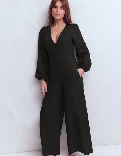Lola Linen Jumpsuit-Black-4