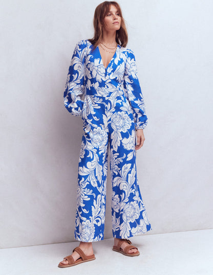 Lola Linen Jumpsuit-Blue Botanical Flourish Mono-4