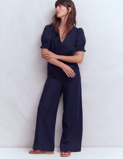 Anna Linen Jumpsuit-Navy-4