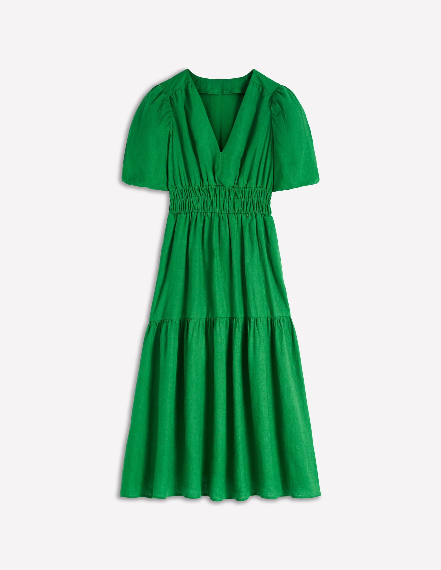 Irene Puff Sleeve Linen Dress-Highland Green