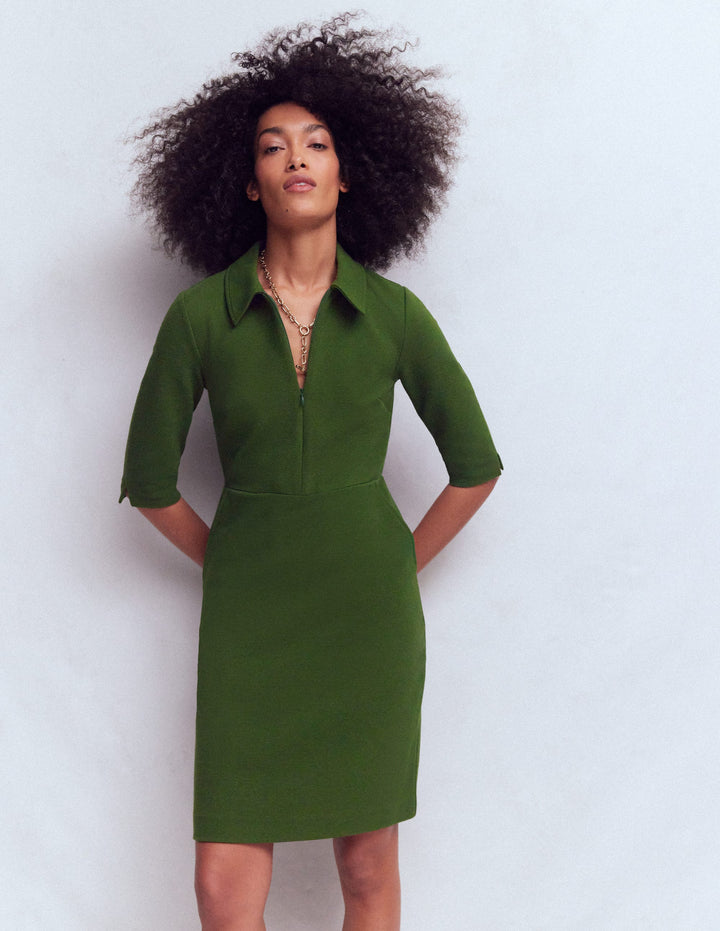 Cam Short Sleeve Ottoman Dress-Green Fir
