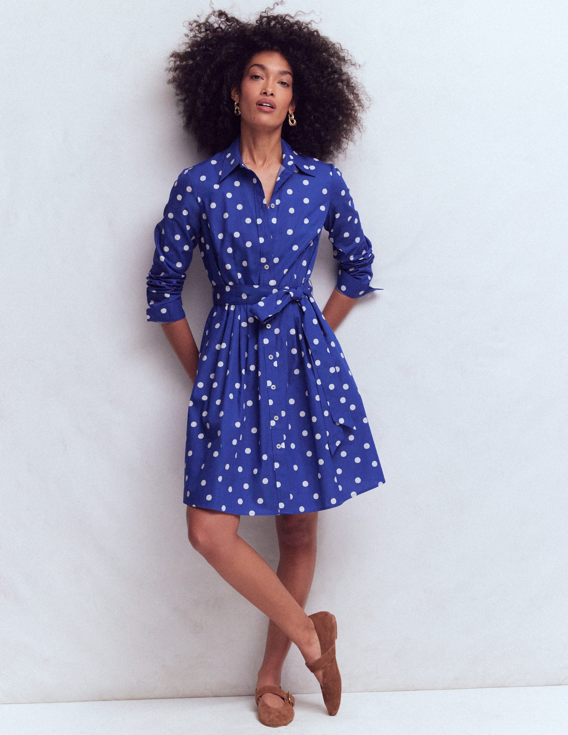 Alexa Long Sleeve Short Dress-Bright Blue, Painted Dot-1