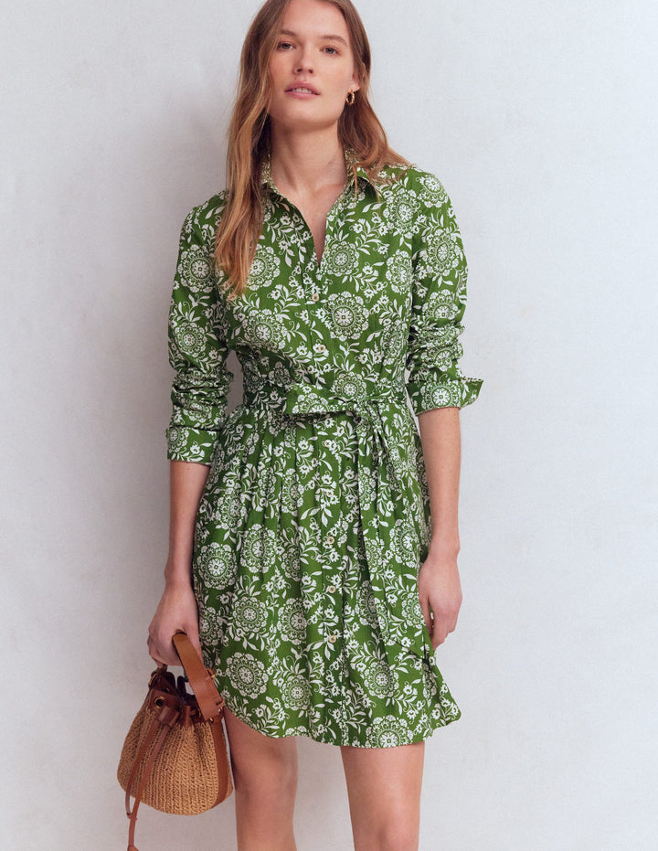 Alexa Long Sleeve Short Dress-Green, Decorative Blossom