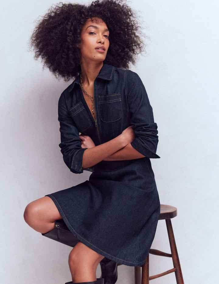 Flippy Denim Shirt Dress-Indigo Denim