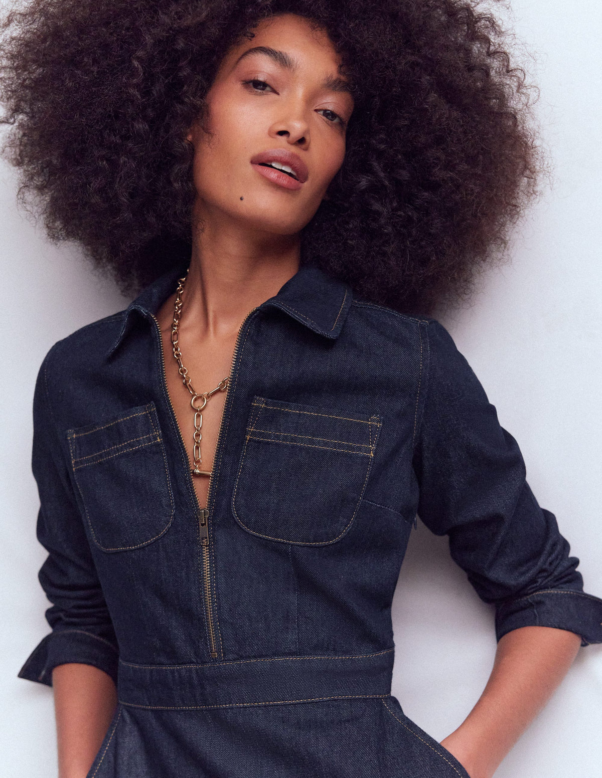 Flippy Denim Shirt Dress-Indigo Denim - Image 3