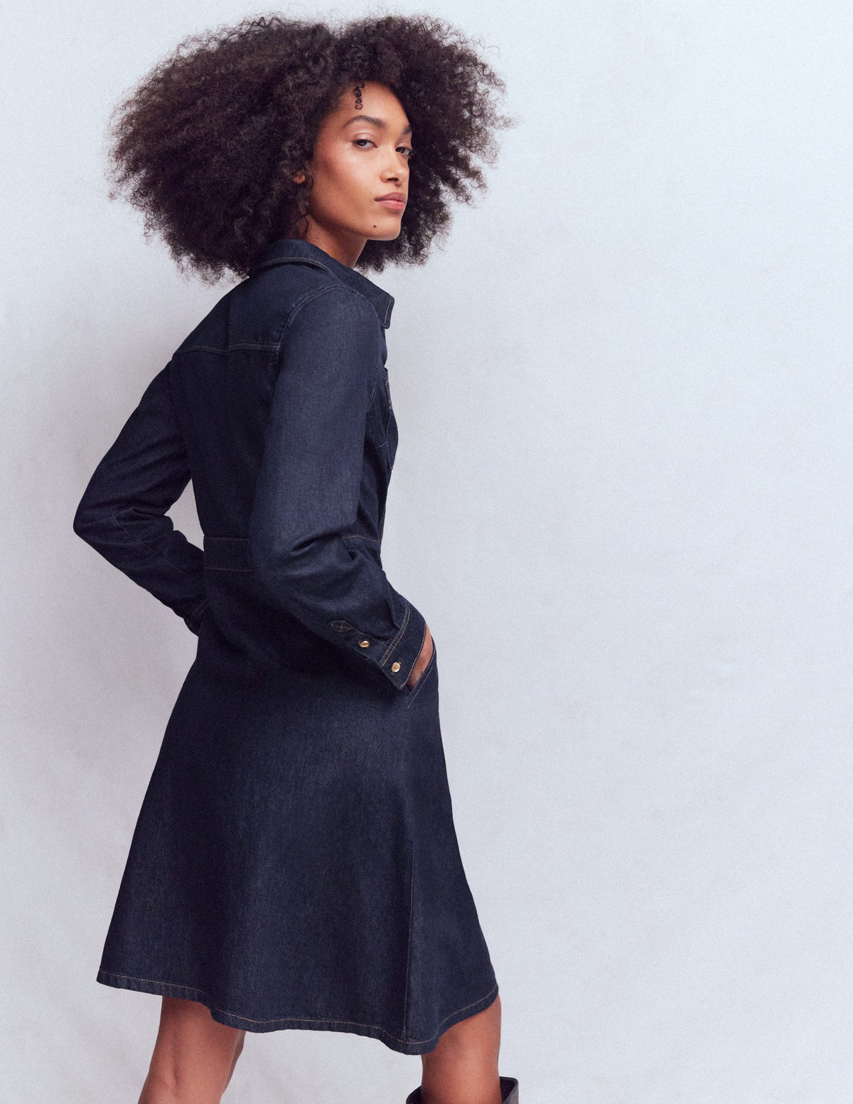 Flippy Denim Shirt Dress-Indigo Denim - Image 4
