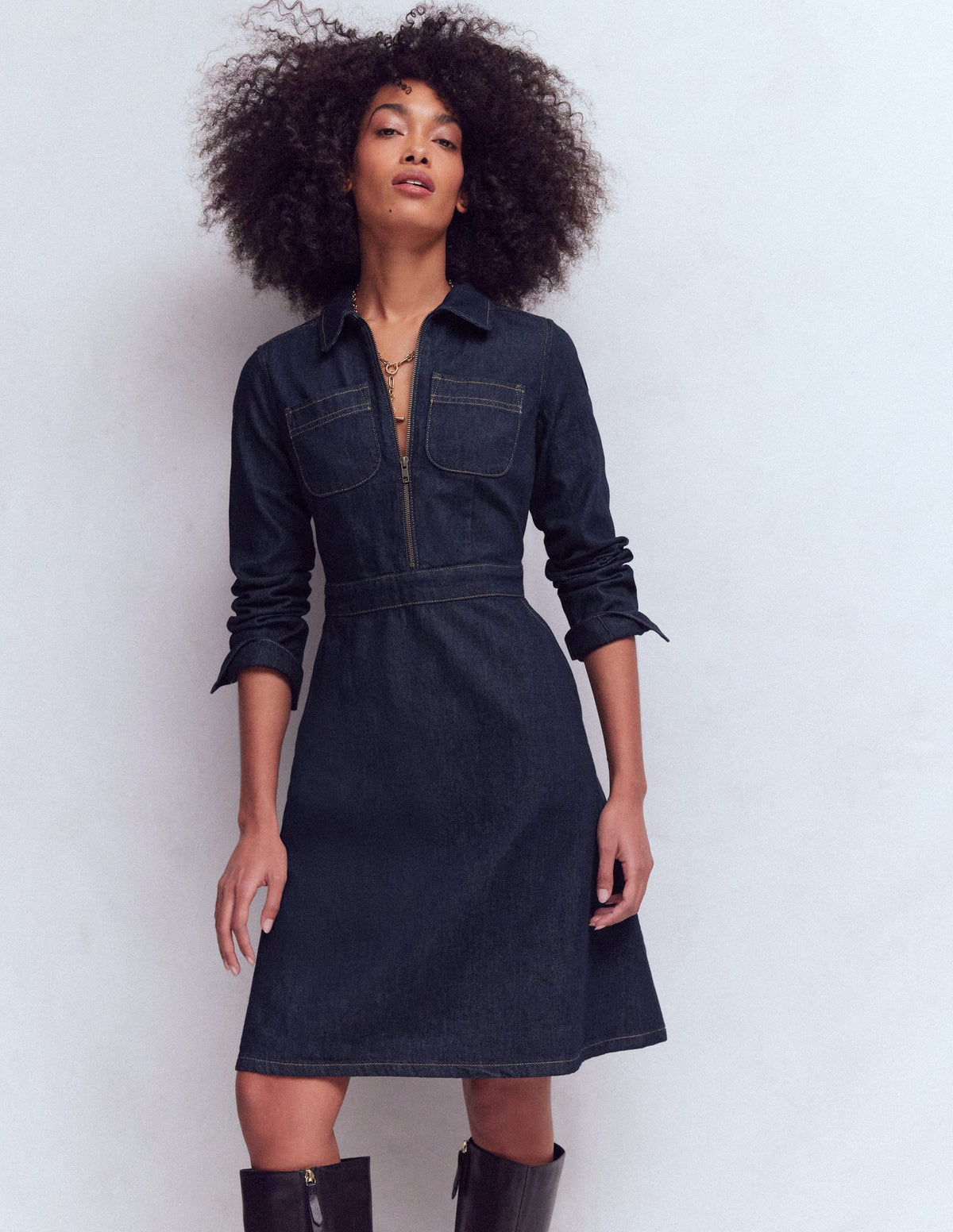 Flippy Denim Shirt Dress-Indigo Denim - Image 1
