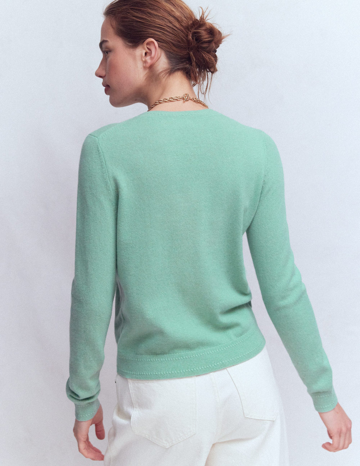Eva Cashmere Crew Neck Jumper-Celadon Blue - Image 3