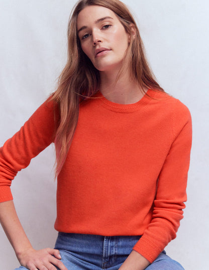 Eva Cashmere Crew Neck Jumper-Fiery Orange Melange-1