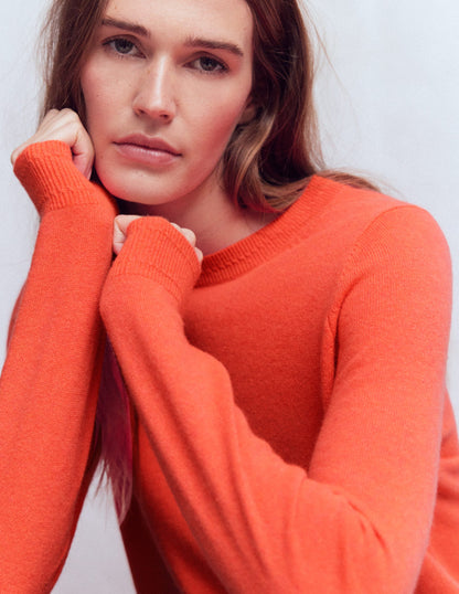 Eva Cashmere Crew Neck Jumper-Fiery Orange Melange-2