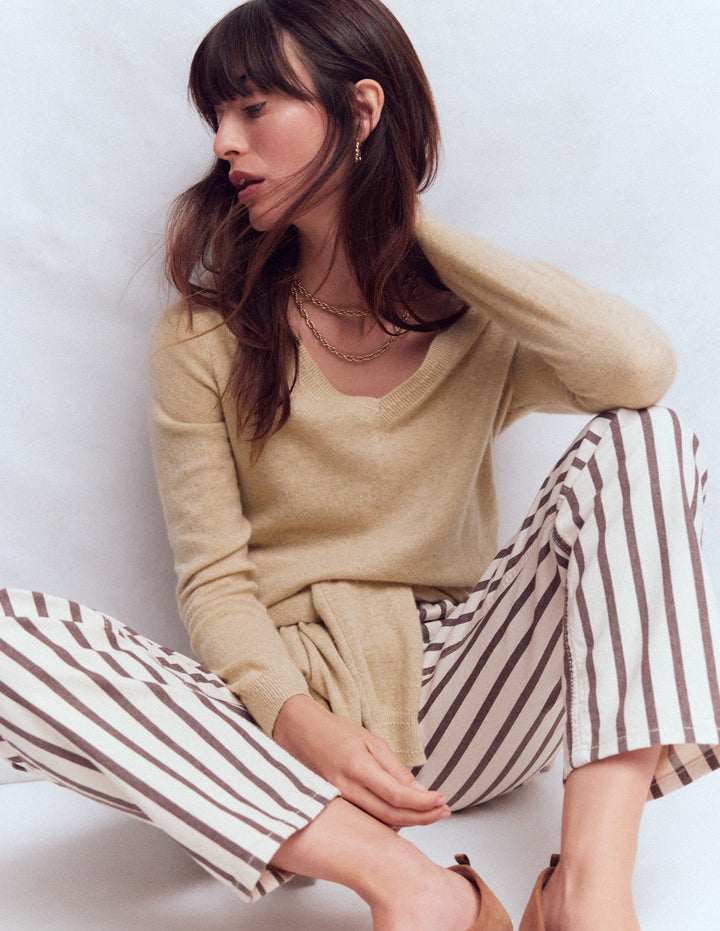 Eva Cashmere V-neck Jumper-Chinchilla Melange