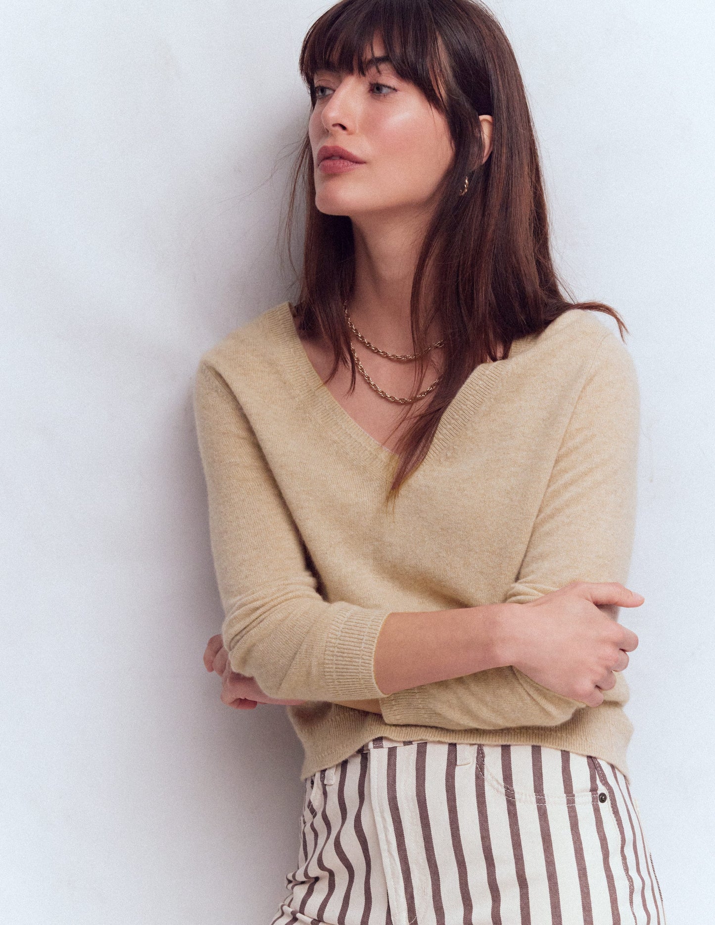 Eva Cashmere V-neck Jumper-Chinchilla Melange