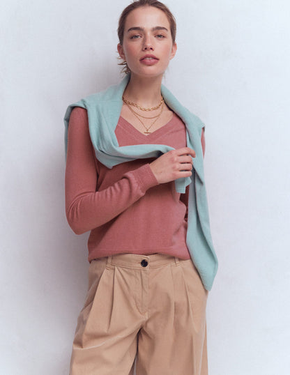 Eva Cashmere V-neck Jumper-Camelia Pink-1