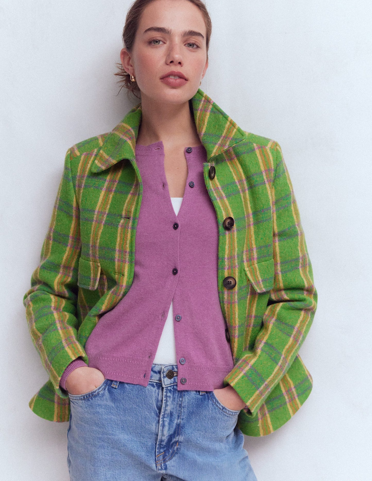 Eva Cashmere Crew Cardigan-Clover Purple