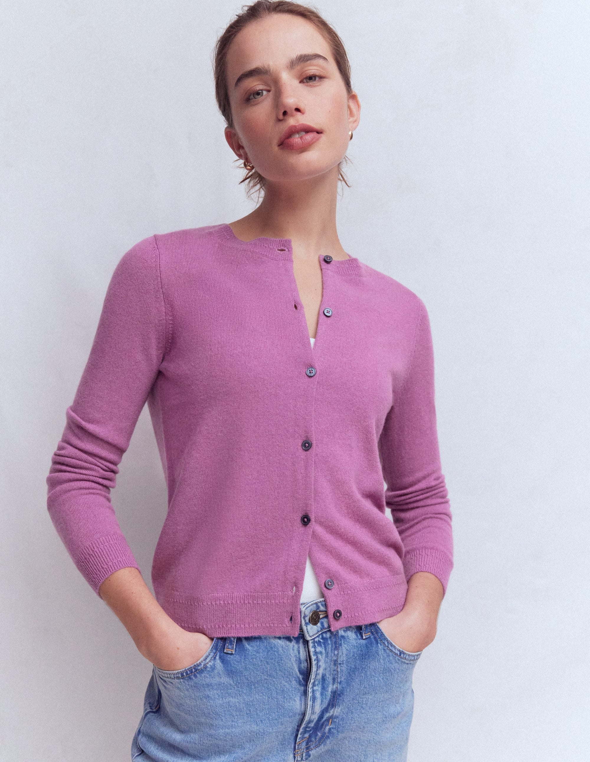 Eva Cashmere Crew Cardigan-Clover Purple - Image 4
