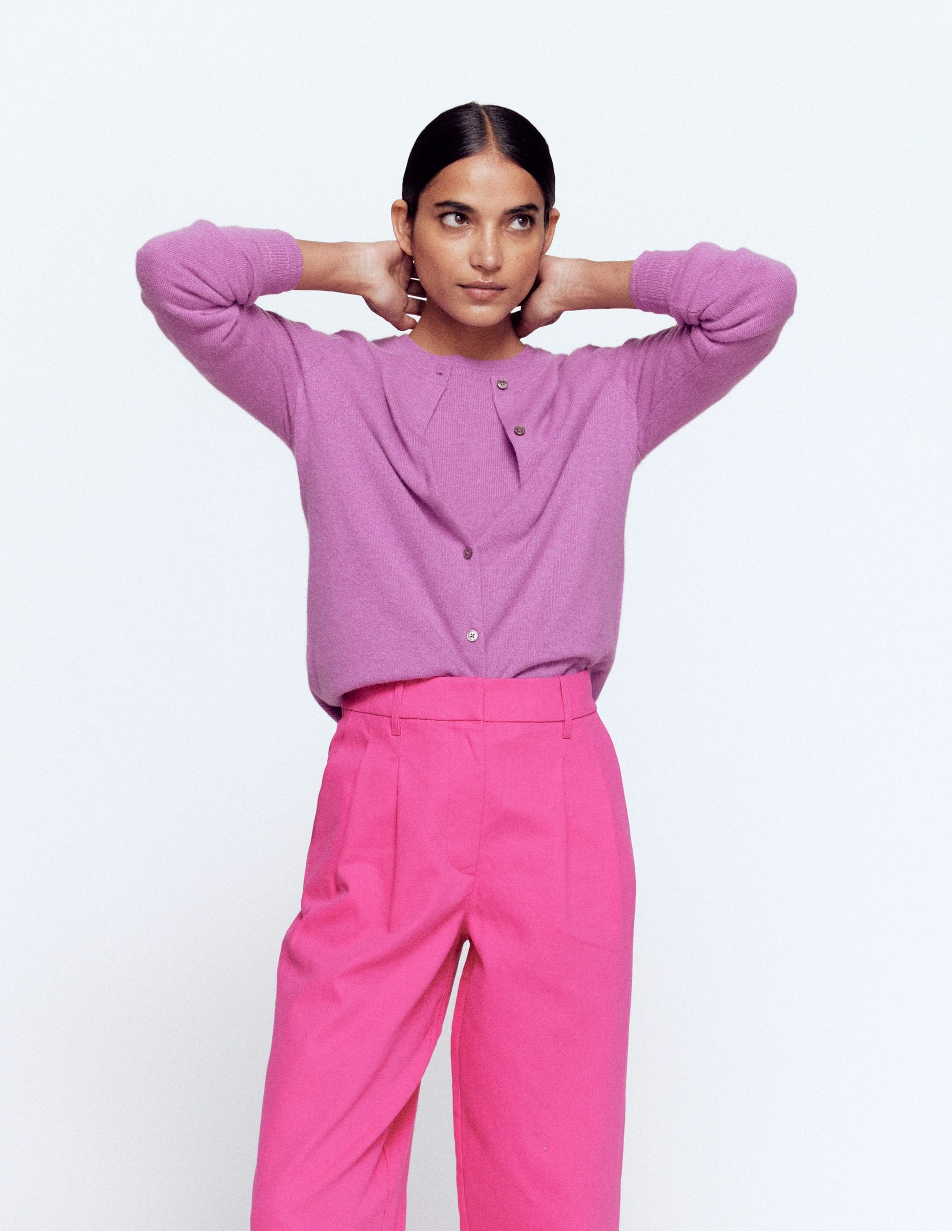 Eva Cashmere Crew Cardigan-Clover Purple-1