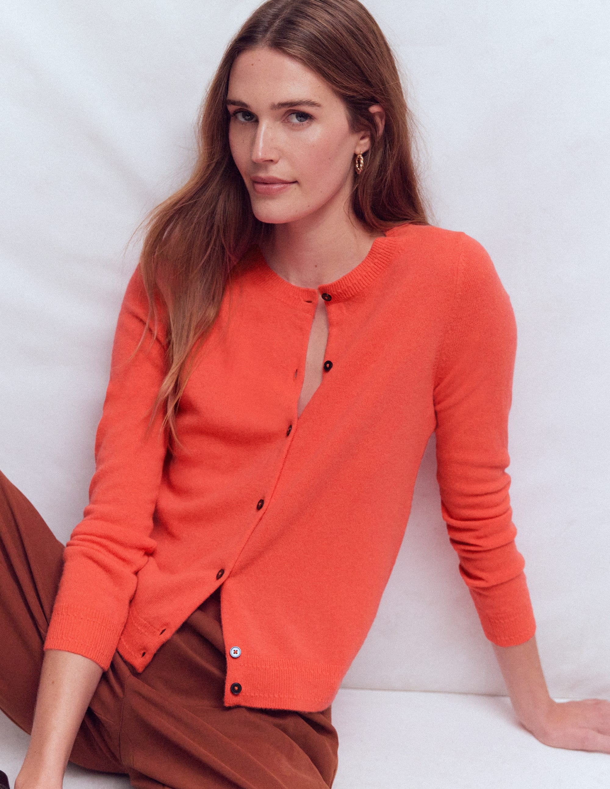 Eva Cashmere Crew Cardigan-Fiery Orange Melange - Image 1