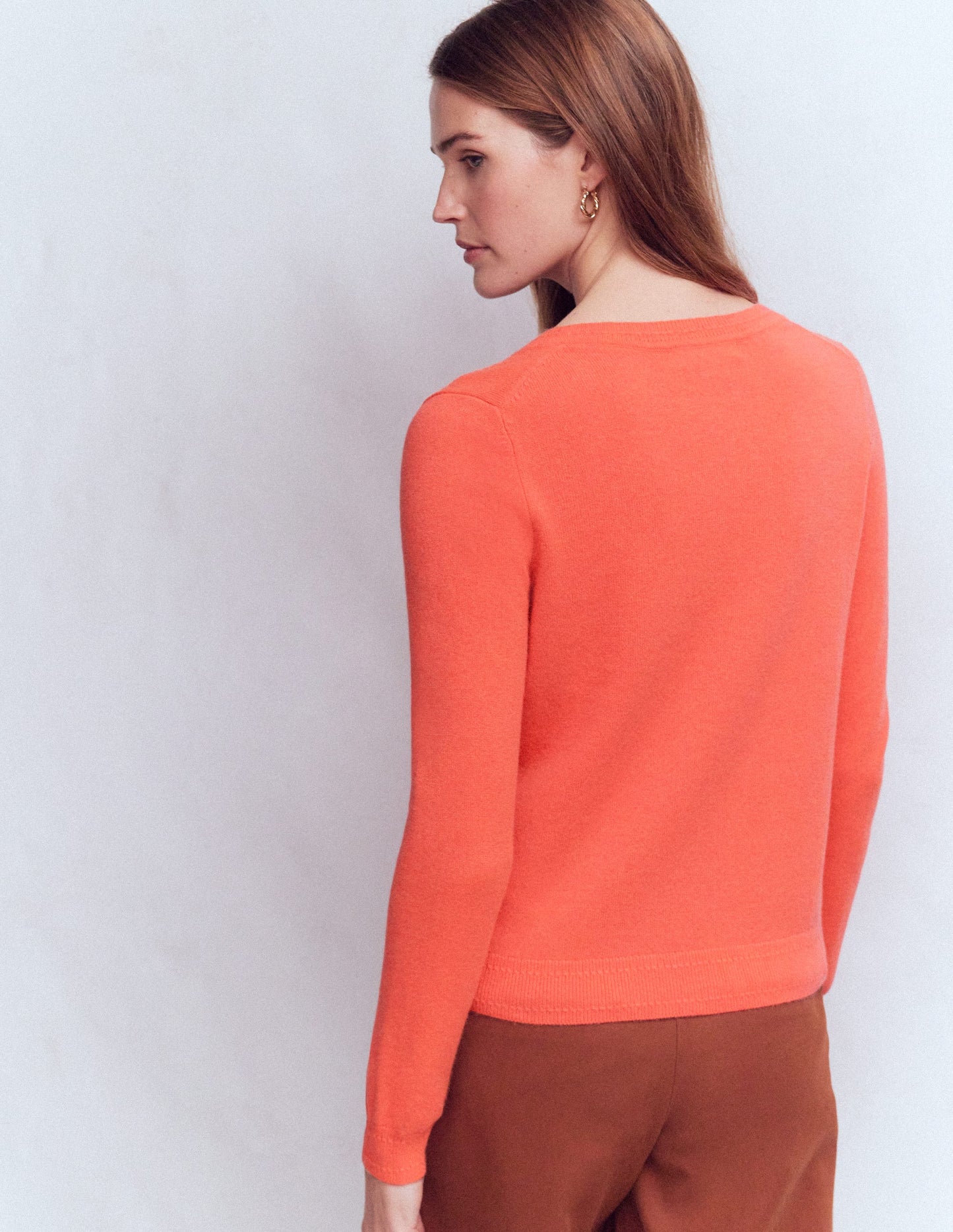 Eva Cashmere Crew Cardigan-Fiery Orange Melange